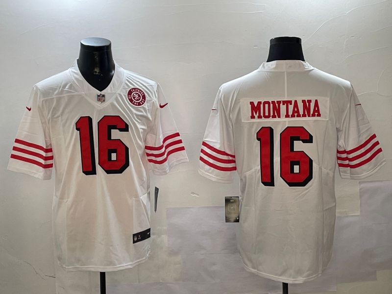 Men San Francisco 49ers #16 Montana White Throwback 2024 Nike Limited NFL Jersey style 01043